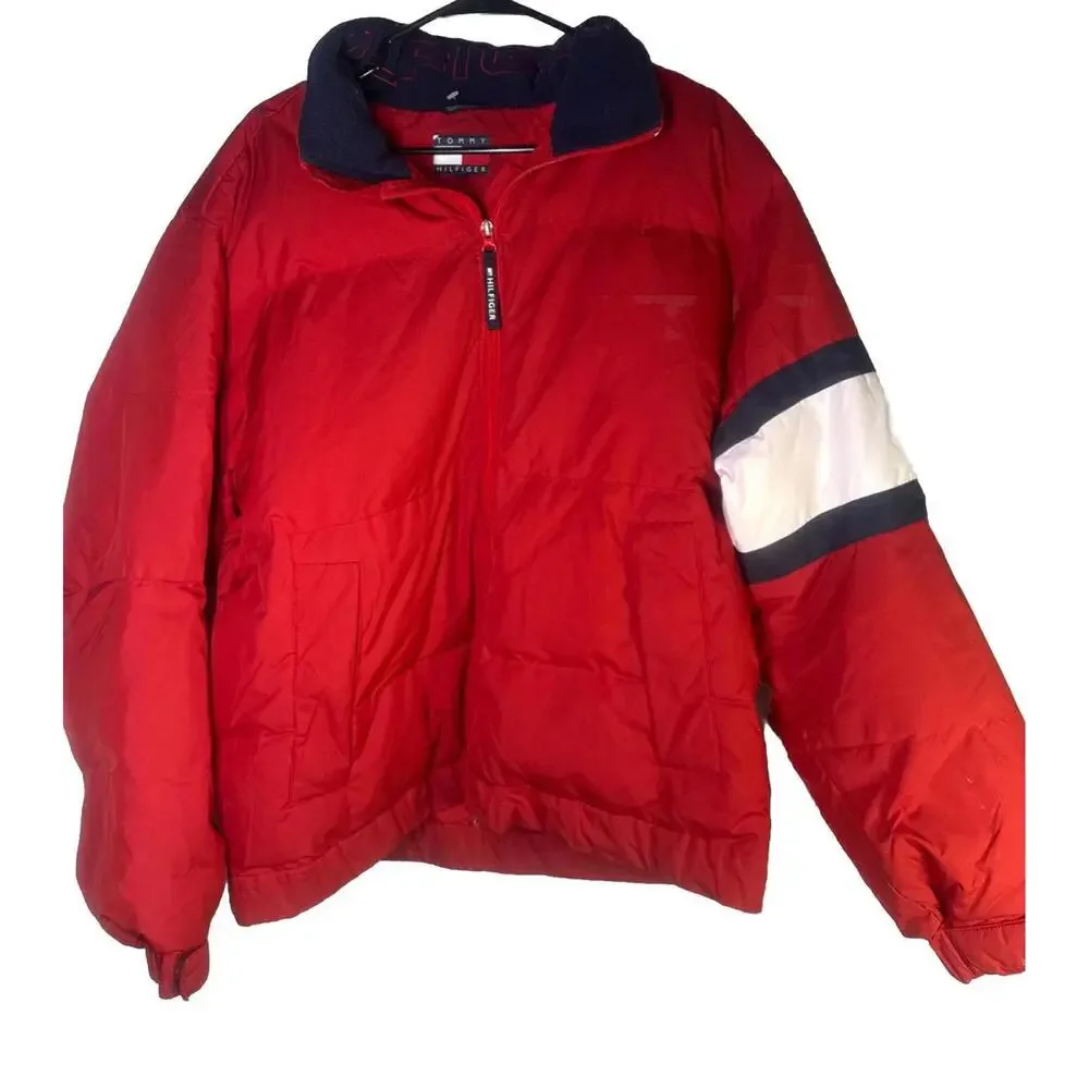 Vintage Y2K Tommy Hilfiger Puffer Coat Jacket Down Filled Mens Size Medium
